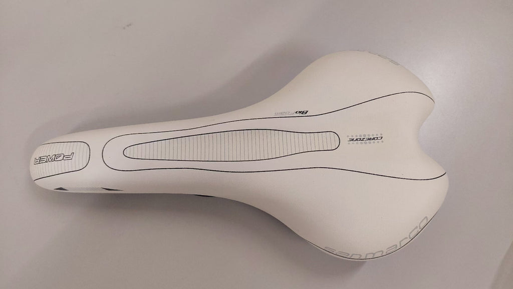 Selle San Marco Era Start Power Road Bike Saddle - Ultra Comfortable White Leather Racing Bicycle Seat with Black Rails
